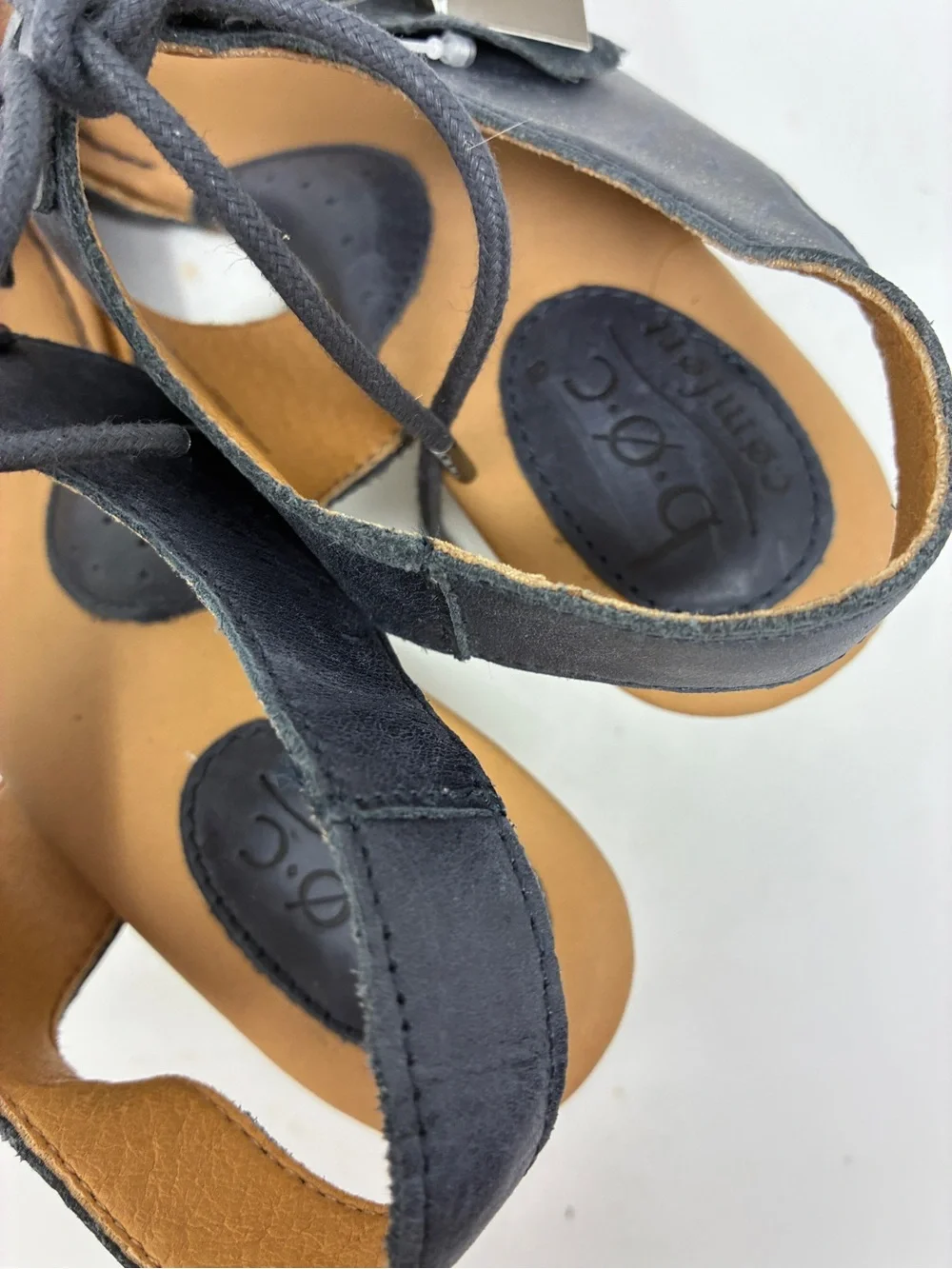 b.o.c. Navy Leather Lace-Up Slingback Sandal Heel